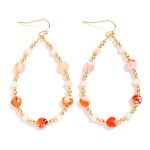 Wholesale marbled Stone Gold Bead Beaded Teardrop Earrings L