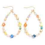Wholesale beaded Teardrop Earrings Marbled Stone Pearls Gold Tones L