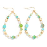 Wholesale beaded Teardrop Earrings Marbled Stone Pearls Gold Tones L
