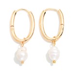 Wholesale metal Oval Hoop Earrings Pearl Dangle Detail L