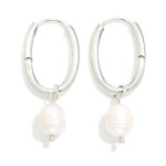 Wholesale metal Oval Hoop Earrings Pearl Dangle Detail L