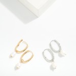 Wholesale metal Oval Hoop Earrings Pearl Dangle Detail L