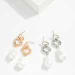 Wholesale metal Chain Link Post Drop Earring Pearl L