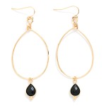 Wholesale metal Wire Teardrop Drop Earrings Faceted Stone Teardrop Detail L