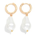 Wholesale metal Huggie Hoop Drop Earring Pearl Dangle Detail L