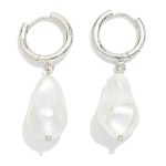 Wholesale metal Huggie Hoop Drop Earring Pearl Dangle Detail L