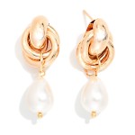 Wholesale knotted Metal Teardrop Pearl Post Drop Earrings L