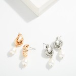 Wholesale knotted Metal Teardrop Pearl Post Drop Earrings L