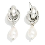 Wholesale knotted Metal Teardrop Pearl Post Drop Earrings L
