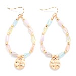 Wholesale faceted Cylinder Beaded Teardrop Earrings Hammered Metal Cross Pendant