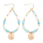 Wholesale faceted Cylinder Beaded Teardrop Earrings Hammered Metal Cross Pendant