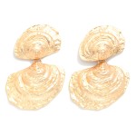 Wholesale linked Textured Metal Oyster Shell Post Drop Earrings L