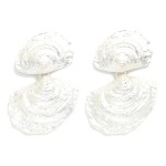 Wholesale linked Textured Metal Oyster Shell Post Drop Earrings L