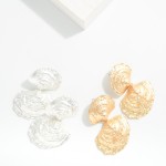 Wholesale linked Textured Metal Oyster Shell Post Drop Earrings L