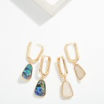 Wholesale rectangular Hoop Pearlescent Geometric Post Drop Earrings L