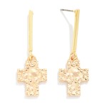 Wholesale hammered Metal Cross Bar Post Drop Earrings L