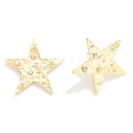 Wholesale rhinestone Studded Textured Metal Star Post Drop Earrings L