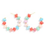 Wholesale marbled Acetate Disk Bead Beaded Hoop Earrings D