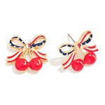 Wholesale enamel Americana Bow Cherries Post Drop Earring L