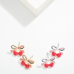 Wholesale enamel Americana Bow Cherries Post Drop Earring L
