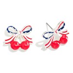 Wholesale enamel Americana Bow Cherries Post Drop Earring L