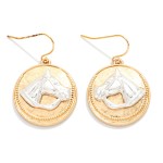 Wholesale metal Medallion Drop Earring Metal Horse Detail L