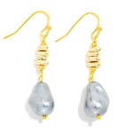 Wholesale linked Stacked Metal Bead Baroque Pearl Drop Earring