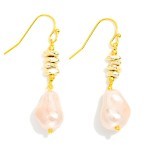Wholesale linked Stacked Metal Bead Baroque Pearl Drop Earring