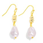 Wholesale linked Stacked Metal Bead Baroque Pearl Drop Earring