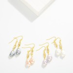 Wholesale linked Stacked Metal Bead Baroque Pearl Drop Earring