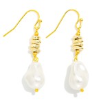 Wholesale linked Stacked Metal Bead Baroque Pearl Drop Earring