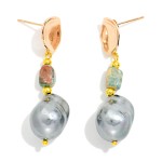 Wholesale linked Hammered Metal Pearl Post Drop Earring Stone Gold Tones L