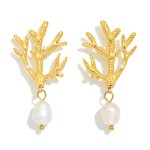 Wholesale metal Coral Pearl Drop Earrings Stainless Steel L