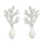 Wholesale metal Coral Pearl Drop Earrings Stainless Steel L