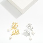 Wholesale metal Coral Pearl Drop Earrings Stainless Steel L