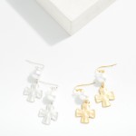 Wholesale pearl Metal Hammered Plus Cross Drop Earrings L
