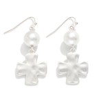 Wholesale pearl Metal Hammered Plus Cross Drop Earrings L