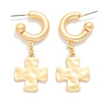 Wholesale hammered Metal Plus Cross Matte Metal Hoop Drop Earrings L