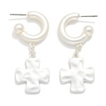 Wholesale hammered Metal Plus Cross Matte Metal Hoop Drop Earrings L