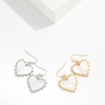 Wholesale pearlescent Heart Drop Earrings Metal Spikey Border L