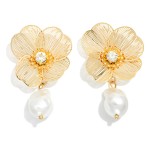 Wholesale metal Flower Baroque Pearl Drop Earrings L