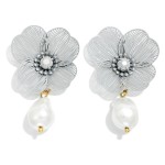 Wholesale metal Flower Baroque Pearl Drop Earrings L