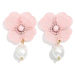 Wholesale metal Flower Baroque Pearl Drop Earrings L