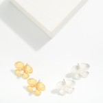Wholesale metal Flower Post Drop Earring Pearl L