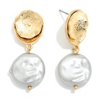 Wholesale metal Flower Post Drop Earring Linked Flat Pearl Dangle Detail L
