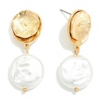 Wholesale metal Flower Post Drop Earring Linked Flat Pearl Dangle Detail L