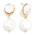 Wholesale metal Flower Post Drop Earring Linked Flat Pearl Dangle Detail L