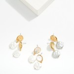 Wholesale metal Flower Post Drop Earring Linked Flat Pearl Dangle Detail L