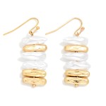 Wholesale rectangular Pearl Hammered Metal Bead Drop Earrings L