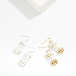 Wholesale rectangular Pearl Hammered Metal Bead Drop Earrings L